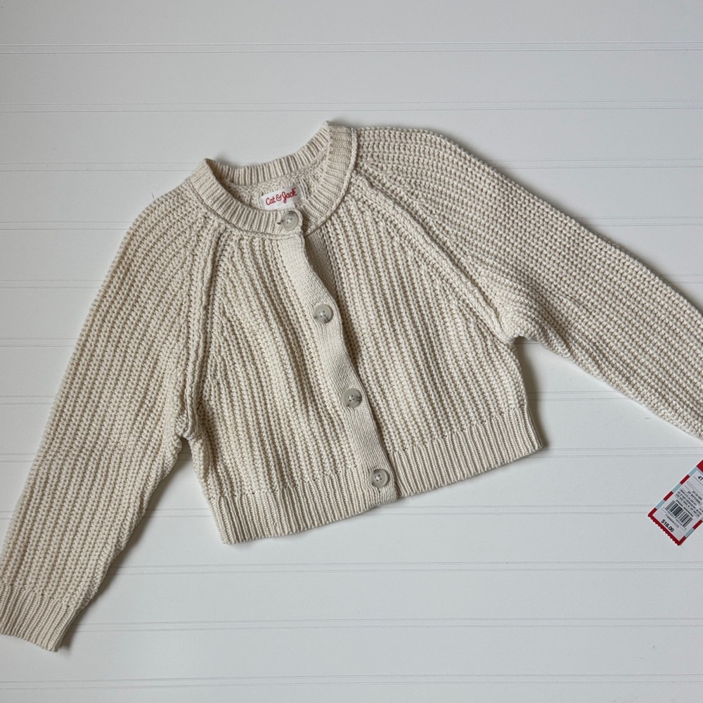 Cat & Jack Cream Knit Button-Front Cropped Cardigan - Kids